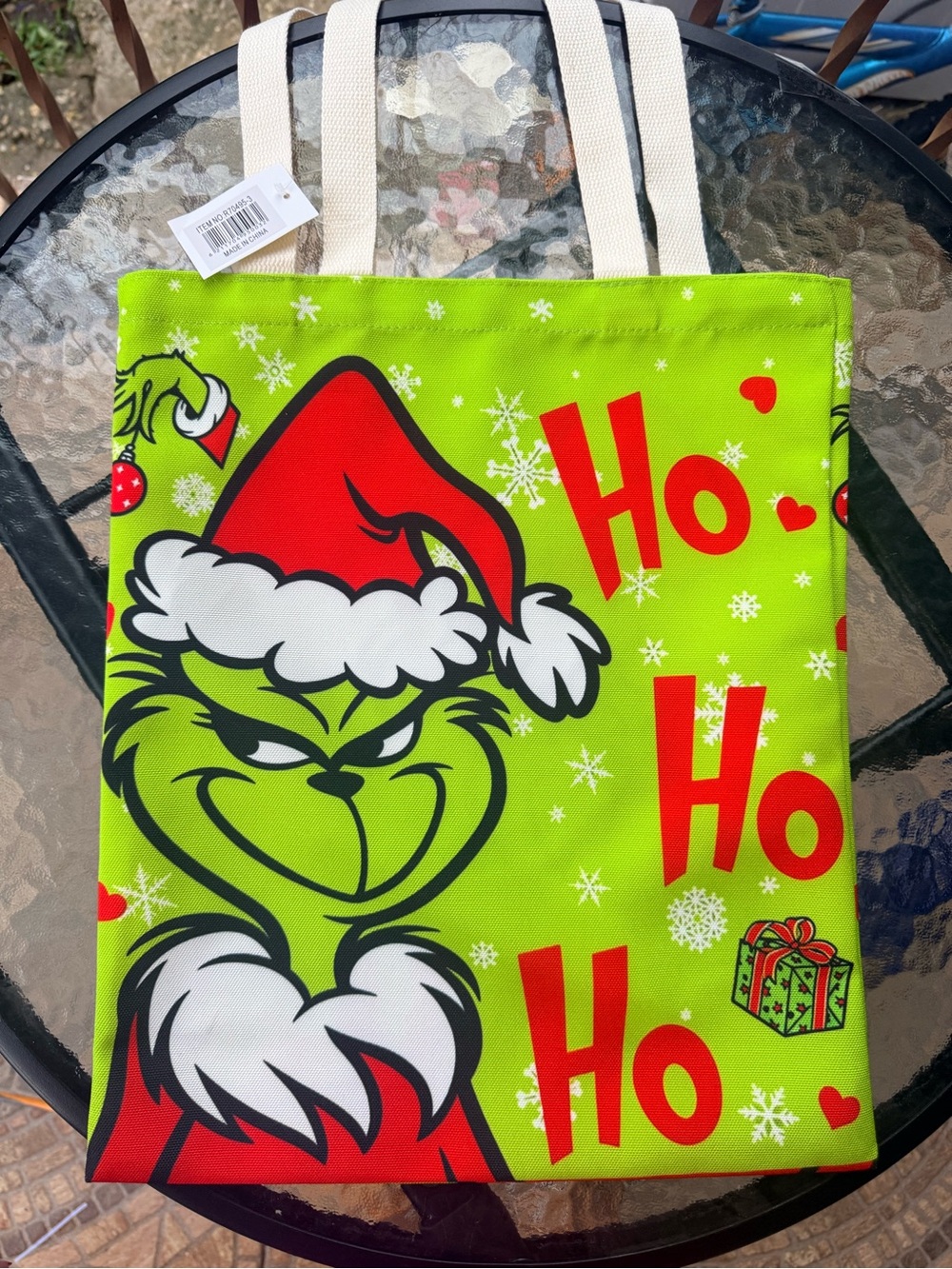 Green Grinch Holiday Tote with Red Accents
